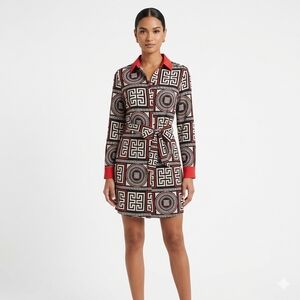 OVI Grecian Print Button Up Shirt Dress 90s Glamor Retro Old Money Size S New